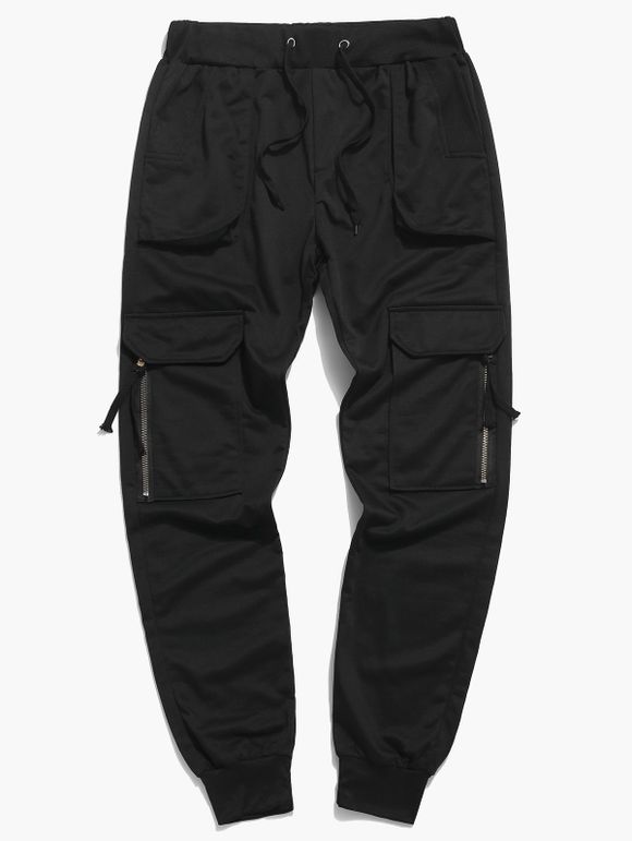 Pantalon Décontracté Fuselé avec Multi-Poches à Cordon - Noir L