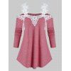 T-shirt Long à Epaule Dénudée en Dentelle Insérée - Rouge Cerise 2XL