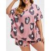 Ensemble Pyjama Fendu à Côté Imprimé Grande-Taille - Rose clair XL