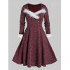 Robe Tricotée Boutonnée Grande Taille en Fausse Fourrure Insérée - Rouge Vineux 2X