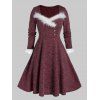 Plus Size Faux Fur Insert Buttoned Knitted Dress - RED WINE 5X