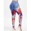 Plus Size Butterfly 3D Jean Print High Rise Jeggings - BLUE 5X