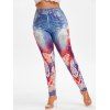 Plus Size Butterfly 3D Jean Print High Rise Jeggings - BLUE 5X