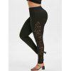 Legging en Dentelle Transparente Insérée à Coupe Haute de Grande Taille - Noir 5X