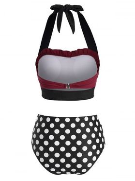 Polka Dot Halter Bowknot Tankini Swimwear