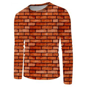 

Brick Wall Print Crew Neck Casual T Shirt, Multicolor