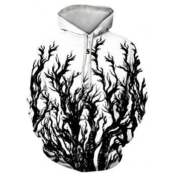 

Tree Print Front Pocket Drawstring Hoodie, Multicolor