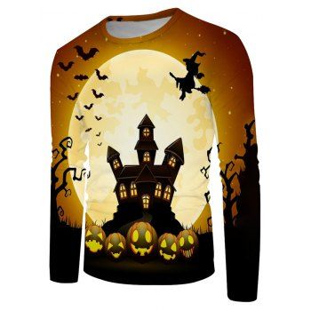 

Halloween Night Bat Witches Graphic Crew Neck Long Sleeve T Shirt, White