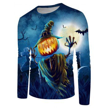 

Halloween Pumpkin Scarecrow Graphic Crew Neck Casual T Shirt, Multicolor