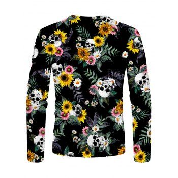 Skull Daisy Floral Print Crew Neck Casual T Shirt