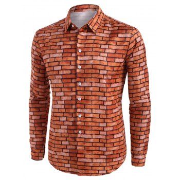 

Brick Wall Pattern Button Up Casual Shirt, Red