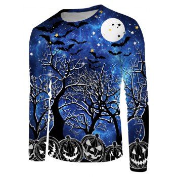 

Halloween Night Pumpkin Print Long Sleeve T-shirt, Multicolor