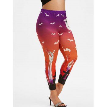 

Bats Skeleton Print Halloween Plus Size Leggings, Concord