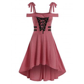 

Cold Shoulder Lace-up High Low Gothic Dress, Light pink