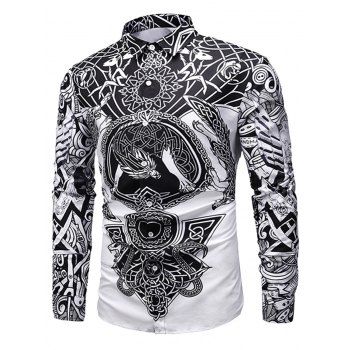 

Luxury Print Button Long-sleeved Shirt, White