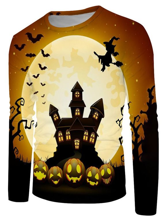 T-shirt d'Halloween Imprimé Sorcière Chauve-souris à Manches Longues - multicolor 2XL