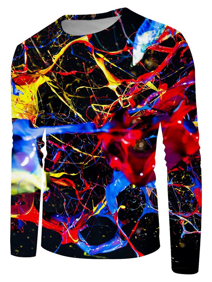 Paint Splatter Print Long Sleeve T-shirt - multicolor 4XL