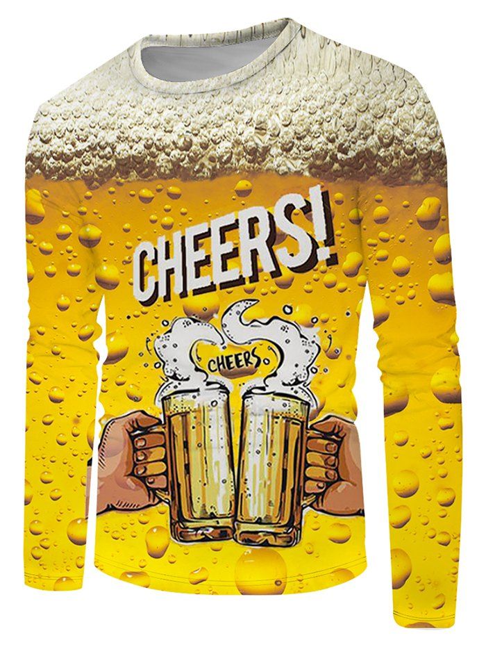 T-shirt Bière Graphique Manches Longues à Col Rond - multicolor M
