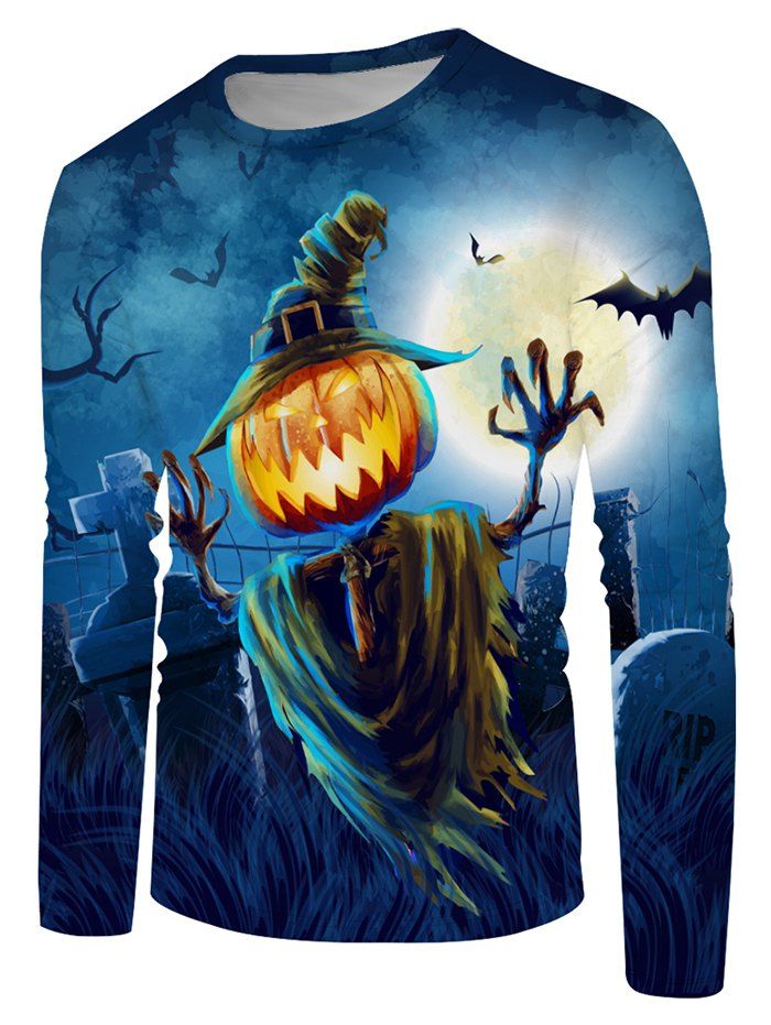 Halloween Pumpkin Scarecrow Graphic Crew Neck Casual T Shirt - multicolor 3XL