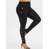 Legging Bouton Détaillé Grande Taille à Rabat - Noir 3X