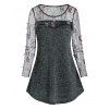 Sheer Butterfly Lace Insert Knitted Casual T Shirt - BLACK M