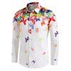 Chemise à Imprimé Papillon Coloré Boutonnée à Manches Longues - Blanc M