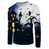 T-shirt d'Halloween Imprimé Sorcière Chauve-souris Manches Longues à Col Rond - multicolor 3XL