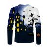 T-shirt d'Halloween Imprimé Sorcière Chauve-souris Manches Longues à Col Rond - multicolor 4XL