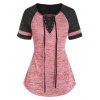 T-shirt Teinté Imprimé Manches Raglan à Lacets - Rouge Saint Valentin 3XL