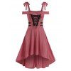 Cold Shoulder Lace-up High Low Gothic Dress - PINK ROSE XL