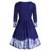 Tie Dye Lattice Tie Long Sleeve Tee Dress - BLUE M