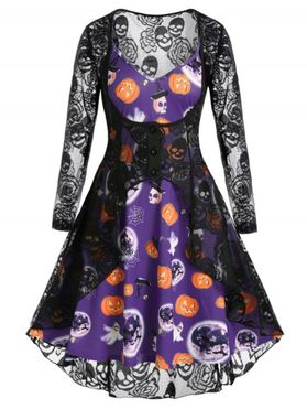Plus Size Halloween Pumpkin Cami Dress and Lace Cardigan Set