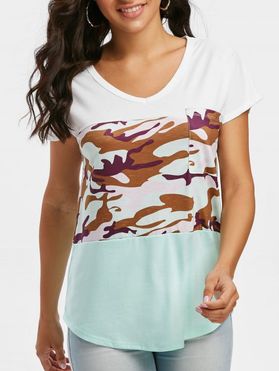 T-shirt Camouflage à Manches Chauve-souris avec Poche