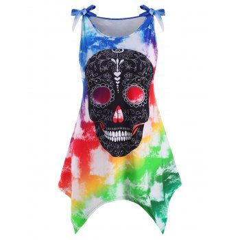 

Skull Tie Dye Tie Shoulder Halloween Plus Size Tank Top, Multicolor