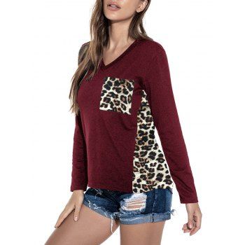 

Front Pocket Leopard Panel Long Sleeve Top, Deep red