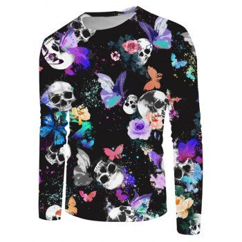 

Halloween Skull Butterfly Print Long Sleeve T-shirt, Multicolor