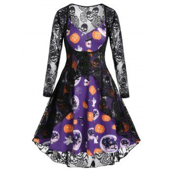 

Plus Size Halloween Pumpkin Cami Dress and Lace Cardigan Set, Purple amethyst