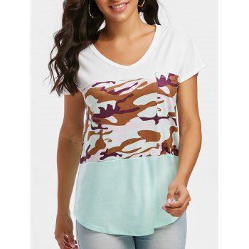 

Camo Batwing Sleeve Pocket T-shirt, Light green