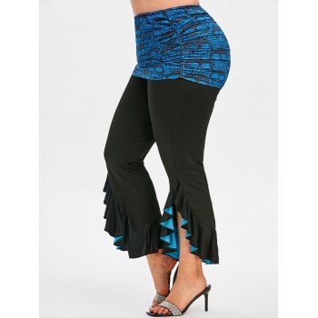 

Skull Print Halloween Flounces Plus Size Flare Pants, Black