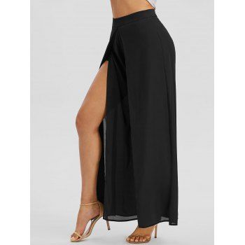 Image of High Waisted Overlap Front Palazzo Pants