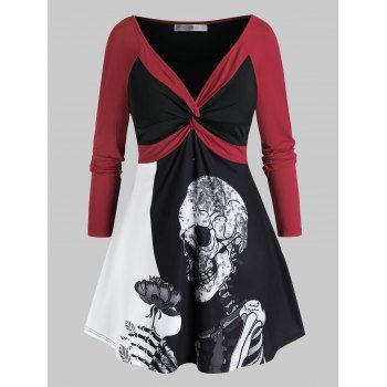

Plus Size Twisted Halloween Skull Long Sleeve Tee, Black
