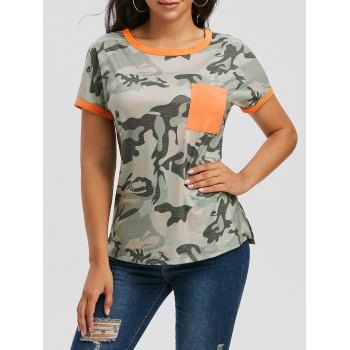 

Camo Pocket Contrast Trim T-shirt, Light green