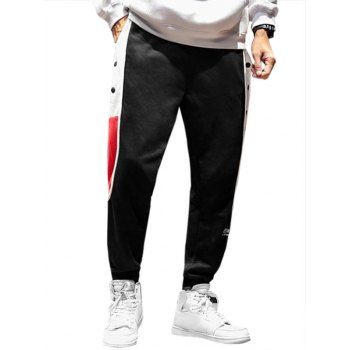 

Colorblock Button Casual Beam Feet Pants, Black