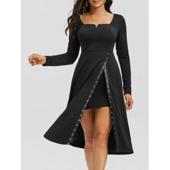 

Slit Front V-wire Grommet Detail Gothic Dress, Black