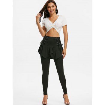 Plain Lace Up Asymmetrical Skirted Leggings