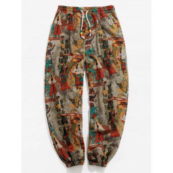 

Vintage Print Drawstring Casual Pants, Multicolor