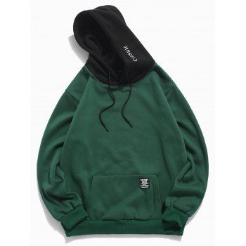 

Contrast Letter Patch Detail Pouch Pocket Fleece Hoodie, Medium sea green