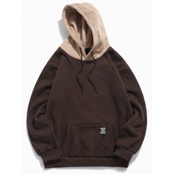 

Contrast Letter Patch Detail Pouch Pocket Fleece Hoodie, Coffee