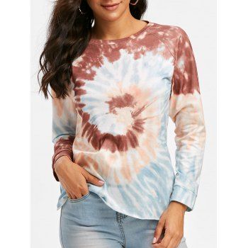 

Raglan Sleeve Tie Dye Pullover Sweatshirt, Light coffee