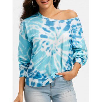 

Swirl Tie Dye Exposed Shoulder Casual T Shirt, Blue